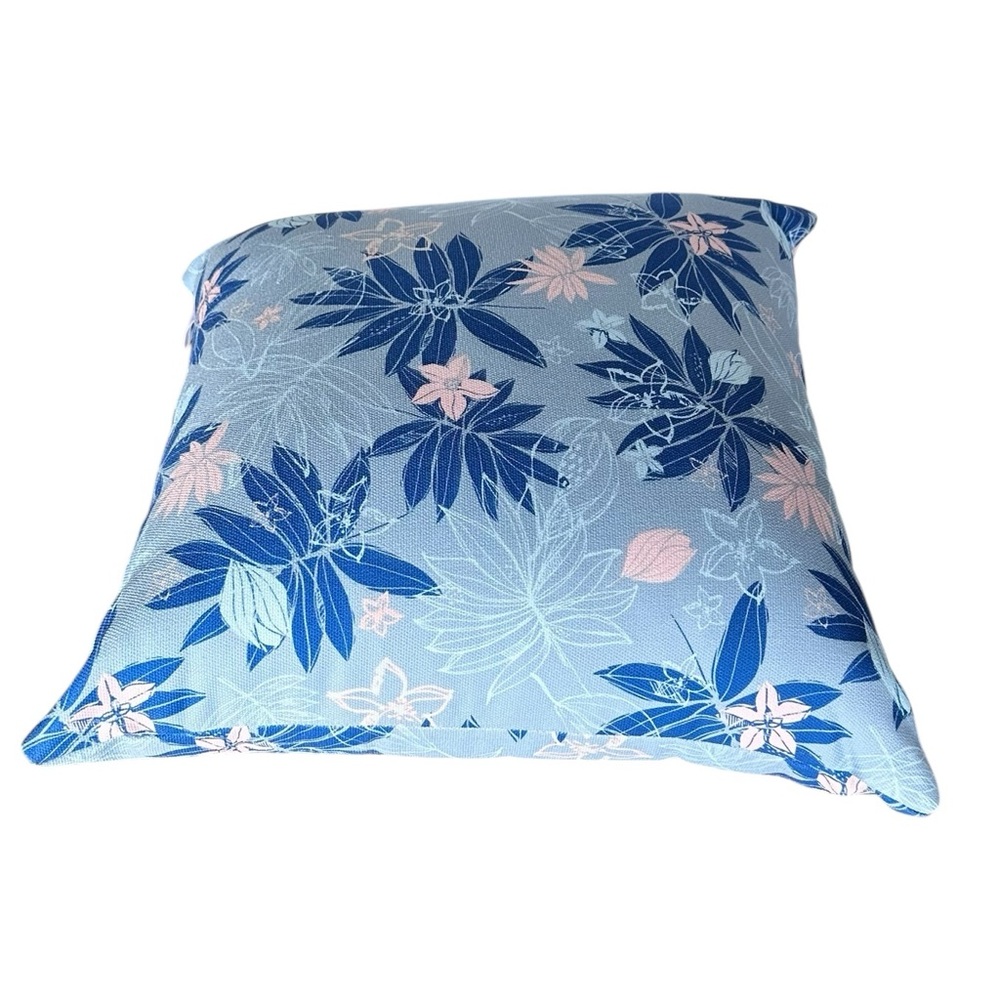 Floral Blue and Pink Throw Pillow - outdoor/indoor